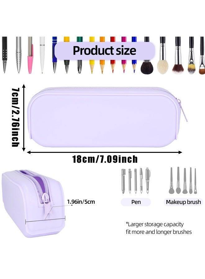 حقيبة أقلام رصاص بسحاب من السيليكون، حقيبة أقلام رصاص مقاومة للماء، حقيبة تخزين متعددة الوظائف ذات سعة كبيرة، للوازم المدرسية ومستحضرات التجميل (بنفسجي) - Image 2